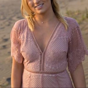 Rose pink lace romper